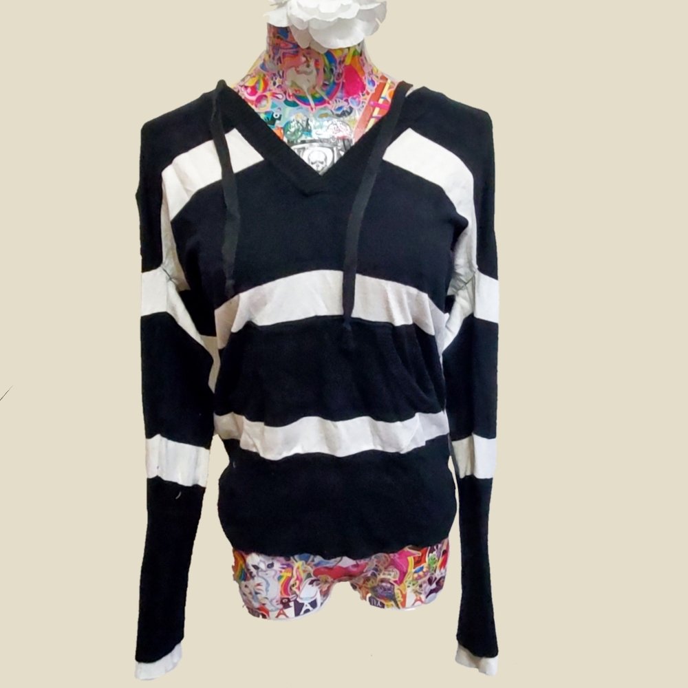 Rue21 Striped Black and White Hooded Sweater, XL